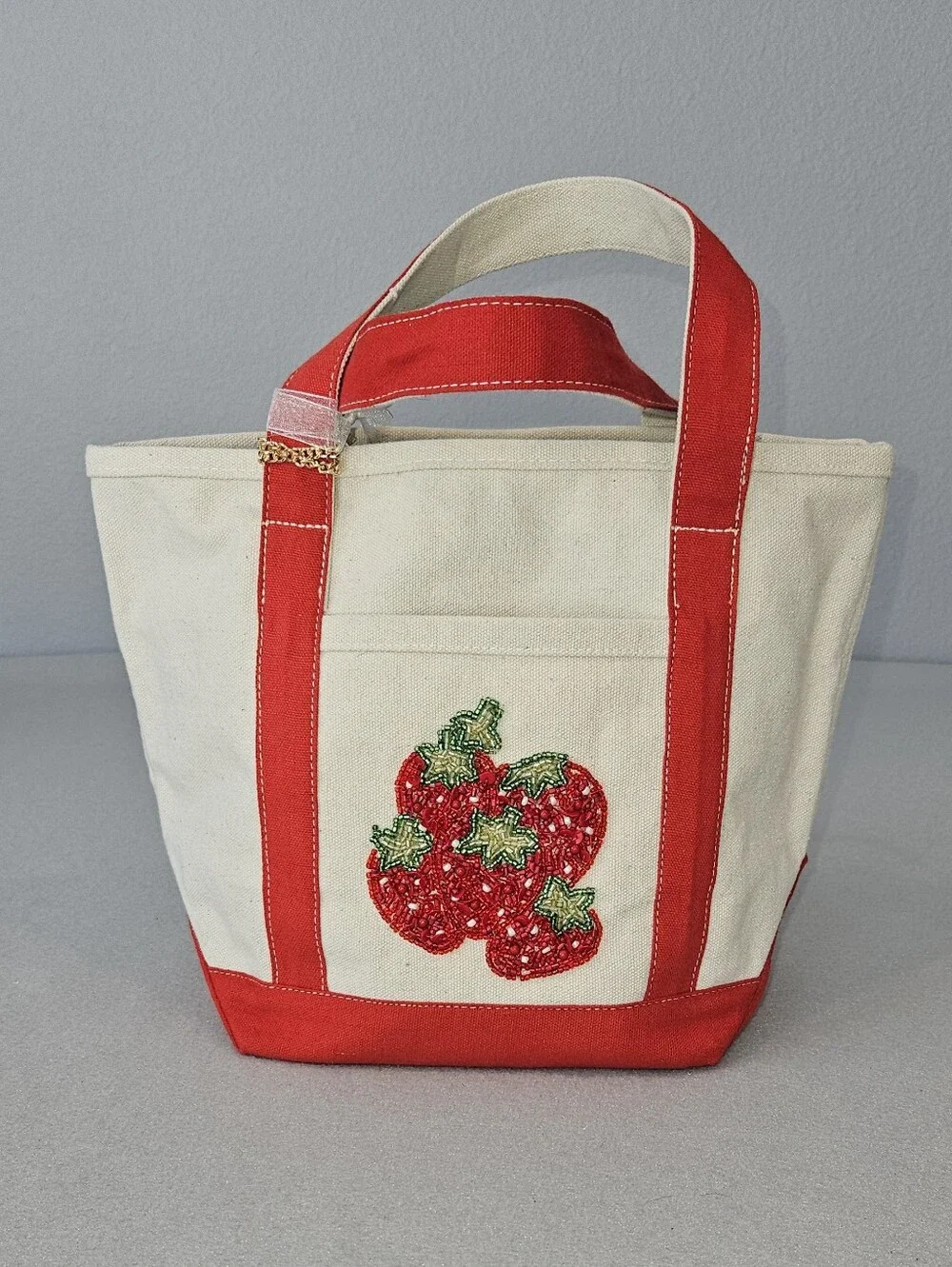 NWT Viral Beaded Strawberry Mini Canvas Tote & Coin Purse – Handcrafted in India